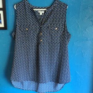 Croft & Barrow Navy Geometric Sleeveless Blouse XL